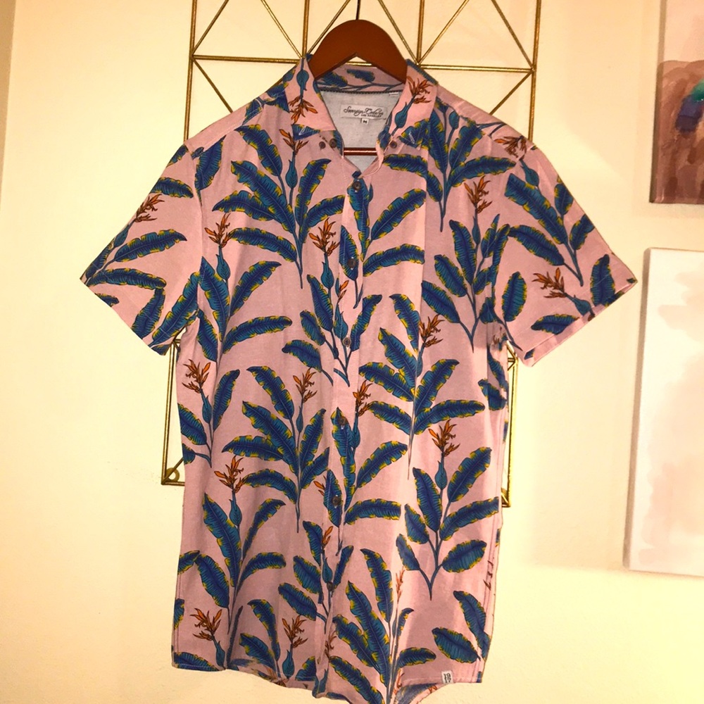 Plant Leaves Short Sleeve Button Down